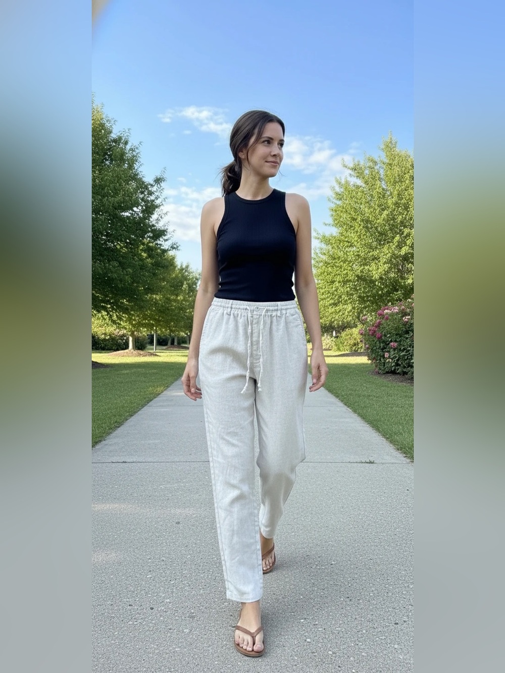 Casual Drawstring Joggers - Cream